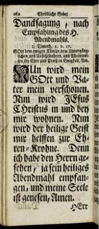 Christliche Gebet nach dem H. Abendmahl.