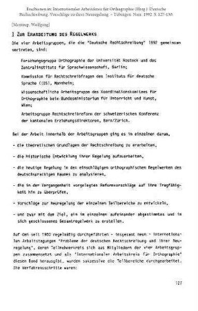 Zur Erarbeitung des Regelwerks