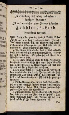 1128a-1128b, Zu Erfüllung des übrig gebliebenen Ledigen Raums Ist auf veranlassen guter Freunde folgendes Frühlings-Lied beygefüget worden.