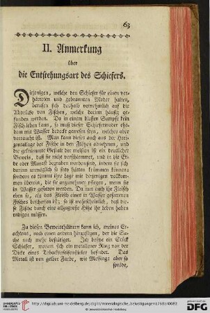 II. Anmerkung über die Entstehungsart des Schiefers