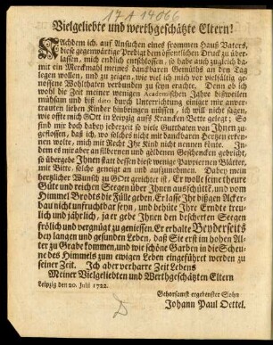 Vielgeliebte und werthgeschätzte Eltern
