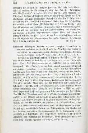 642-643 [Rezension] Annibale, Joseph de, Summula theologiae moralis, 3. vol.
