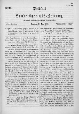 Beiblatt zur hamburgischen Handelsgerichts-Zeitung No. 23. Vierter Jahrgang. Hamburg, 10. Juni 1871.