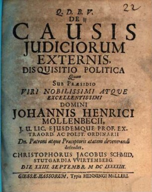 De Causis Judiciorum Externis, Disquisitio Politica