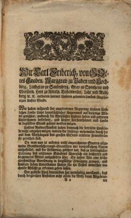 Marggrävlich Baden-Durlachische Brandversicherungs-Ordnung