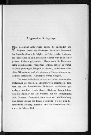 Allgemeine Kriegslage.