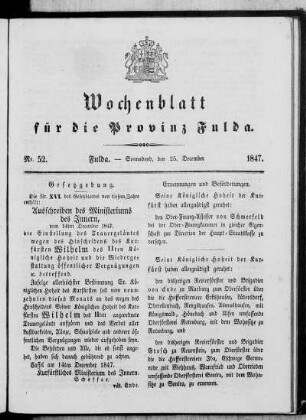 Nr. 52, Ausgabe vom 25. Dezember 1847