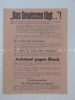 Propagandaflugblatt des Bundes der Deutschen zur Wehrdienstpflicht
