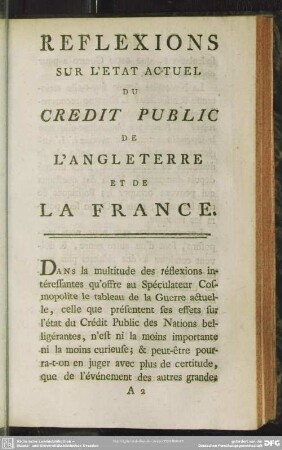 Reflexions Sur L'Etat Actuel Du Credit Public De L'Angleterre Et De La France