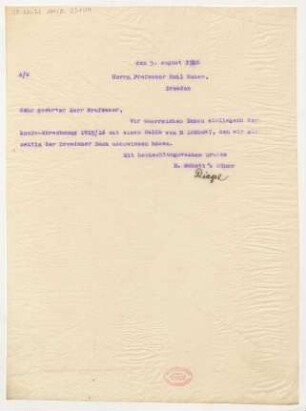 Brief an Emil von Sauer : 05.08.1916