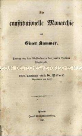 Flugschrift über die konstitutionelle Monarchie mit einer Kammer