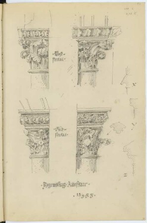 Alte Pfarrkirche, Regensburg: Ansichten, Details Kapitelle (aus: Skizzen- und Fotoalbum 2)