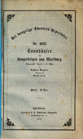 Tannhäuser og Sangerkrigen paa Wartburg : romantisk Opera i 3 akter