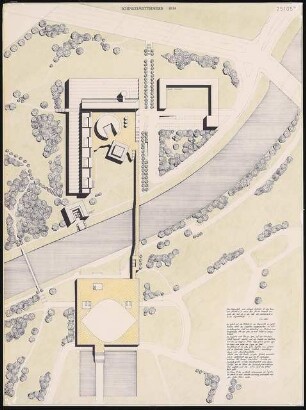 Institut für Kulturanthropologie, gegenüber der Kongresshalle, Berlin-Tiergarten Schinkelwettbewerb 1984: Lageplan/Grundriss