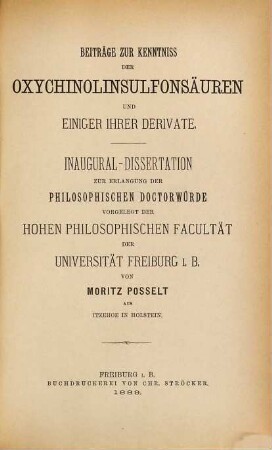 Beiträge zur Kenntniss der Oxychinolinsulfonsäuren und einiger ihrer Derivate