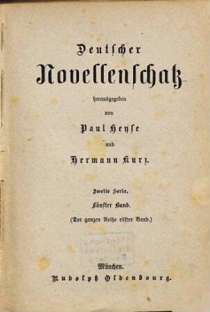Deutscher Novellenschatz, 11 = 2. Serie, Bd. 5