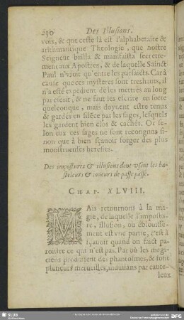 Des impostures & illusions dont vsent les basteleurs & ioueurs de passe passe. Chap. XLVIII.