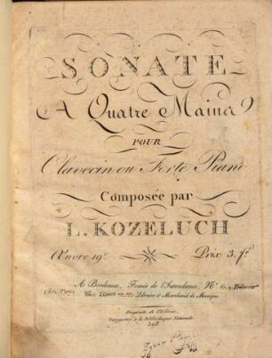 Sonatas a quatre mains pour clavecin ou forte piano : oeuvre 19e