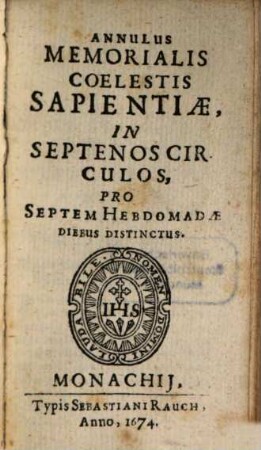 Annulus memorialis coelestis sapientiae