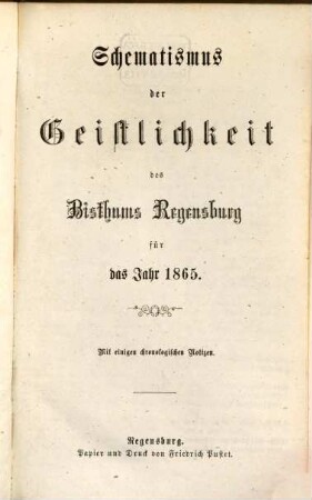 Schematismus des Bistums Regensburg. 1865, 1865