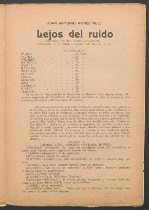 Lejos del ruido : comedia en un acto, original