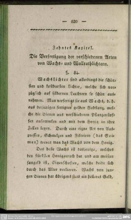 Zehntes Kapitel. Die Verfertigung der verschiedenen Arten von Wachs- und Wallrathlichtern
