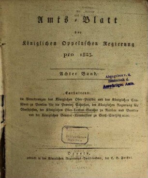 Amtsblatt des Regierungspräsidenten in Oppeln. 1823