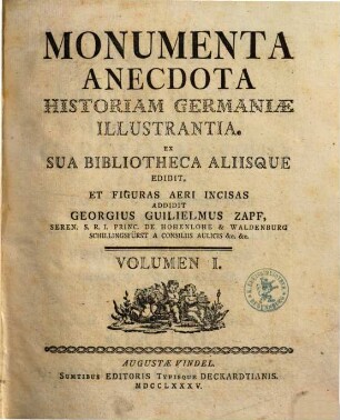 Monumenta Anecdota Historiam Germaniae Illustrantia, 1