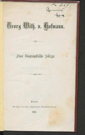 Georg Wilh. von Hofmann : eine biographische Skizze