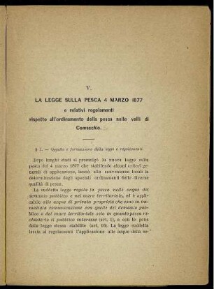 V. La Legge Sulla Pesca 4 Marzo 1877