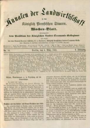 No. 10. Berlin, den 6. März 1861. I. Jahrgang.