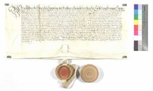 Albrecht, Herr zu Limpurg, Reichserbschenk, belehnt Wilhelm Holtzwart, Stättmeister und des Rats zu Gmünd, als Träger des Magistrats zu Gmünd, mit der Überschlagmühle zu Gmünd.