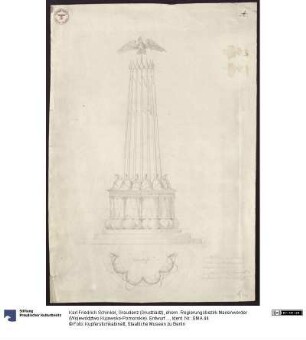 Graudenz (Grudziądz), ehem. Regierungsbezirk Marienwerder (Województwo Kujawsko-Pomorskie). Entwurf zum Denkmal für Wilhelm de Courbière als Tropaion mit Kugeln, Trommeln und Helmen