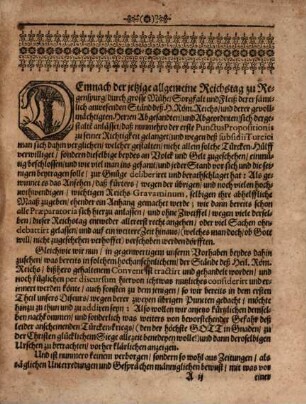 Wohlgemeinter und unvorgreifflicher Discurs, Was bey Allgemeinem jetzigem Reichs-Tag zu Regenspurg, vermög der in beschehener Käiserlichen Proposition enthaltenen drey Haupt-Puncten, beyläuffig zu deliberiren vorkommen möchte, [2] : Samt beygefügten Erinnerungen, von dem Türcken-Krieg, und was auf jetzigem allgemeinen Reichstag zu Regenspurg, bereits wegen deß ersten Puncten Käiserlicher Propositon, von denen Ständen deß H. Reichs beschlossen, auch noch ferner wegen der übrigen zweyen Puncten, nach Anregung der im ersten Theil enthaltener motiven, zu consideriren