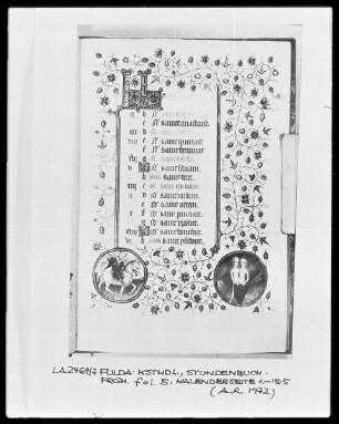 Fragment eines Stundenbuches — Kalenderseite Mai mit zwei Medaillons, Folio 5recto