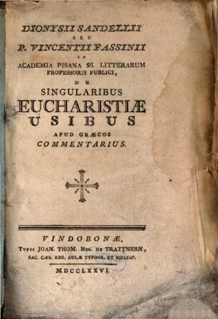 De singularibus eucharistiae usibus apud Graecos commentarius