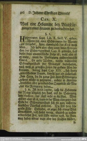 Cap. X. Was eine Hebamme bey Blutstürzungen einer Frauen zu beobachten hat