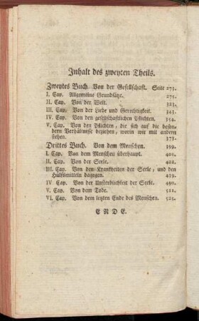 Inhalt des zweyten Theils.