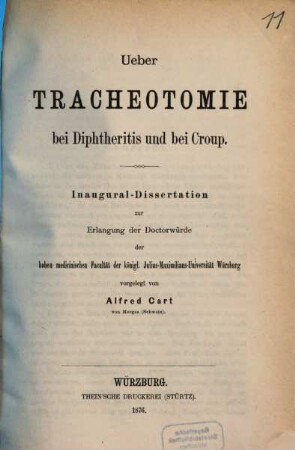 Ueber Tracheotomie bei Diphtheritis und bei Croup