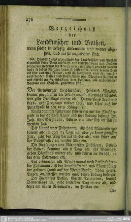 Verzeichniß der Landkutscher und Bothen