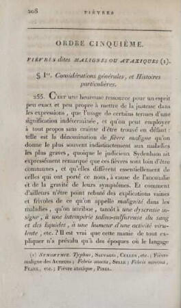 Ordre cinquième. Fièvres dites malignes ou ataxiques