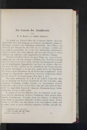 Die Genesis der Atomtheorie.