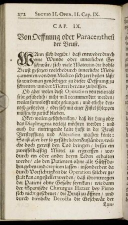 Cap. IX. Von Oeffnung oder Paracenthesi der Brust.