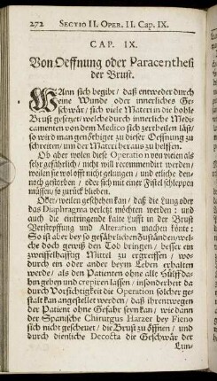 Cap. IX. Von Oeffnung oder Paracenthesi der Brust.