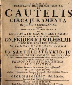 Diss. inaug. iur. de cautelis circa iuramenta in iudicio observandis