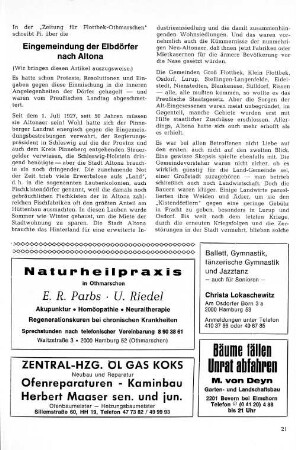 Eingemeindung der Elbdörfer nach Altona : (Wir bringen diesen Artikel Auszugsweise)