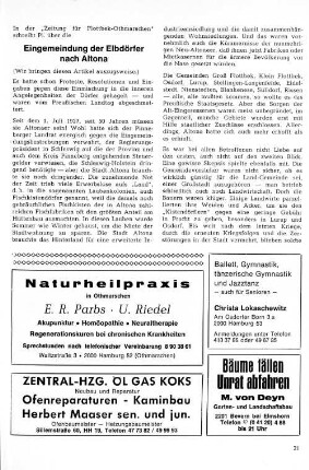 Eingemeindung der Elbdörfer nach Altona : (Wir bringen diesen Artikel Auszugsweise)