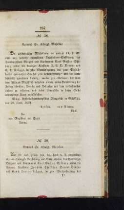No. 39. Namens Sr. Königl. Majestät.