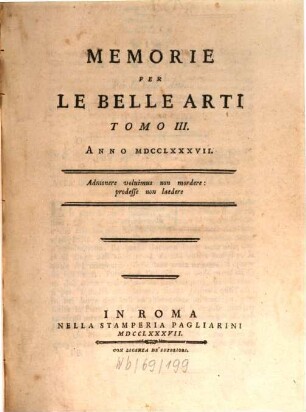 Memorie per le belle arti. 3, 3. 1787