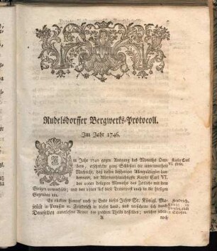 Rudelsdorffer Bergwerks-Protocoll. Im Jahr 1746.